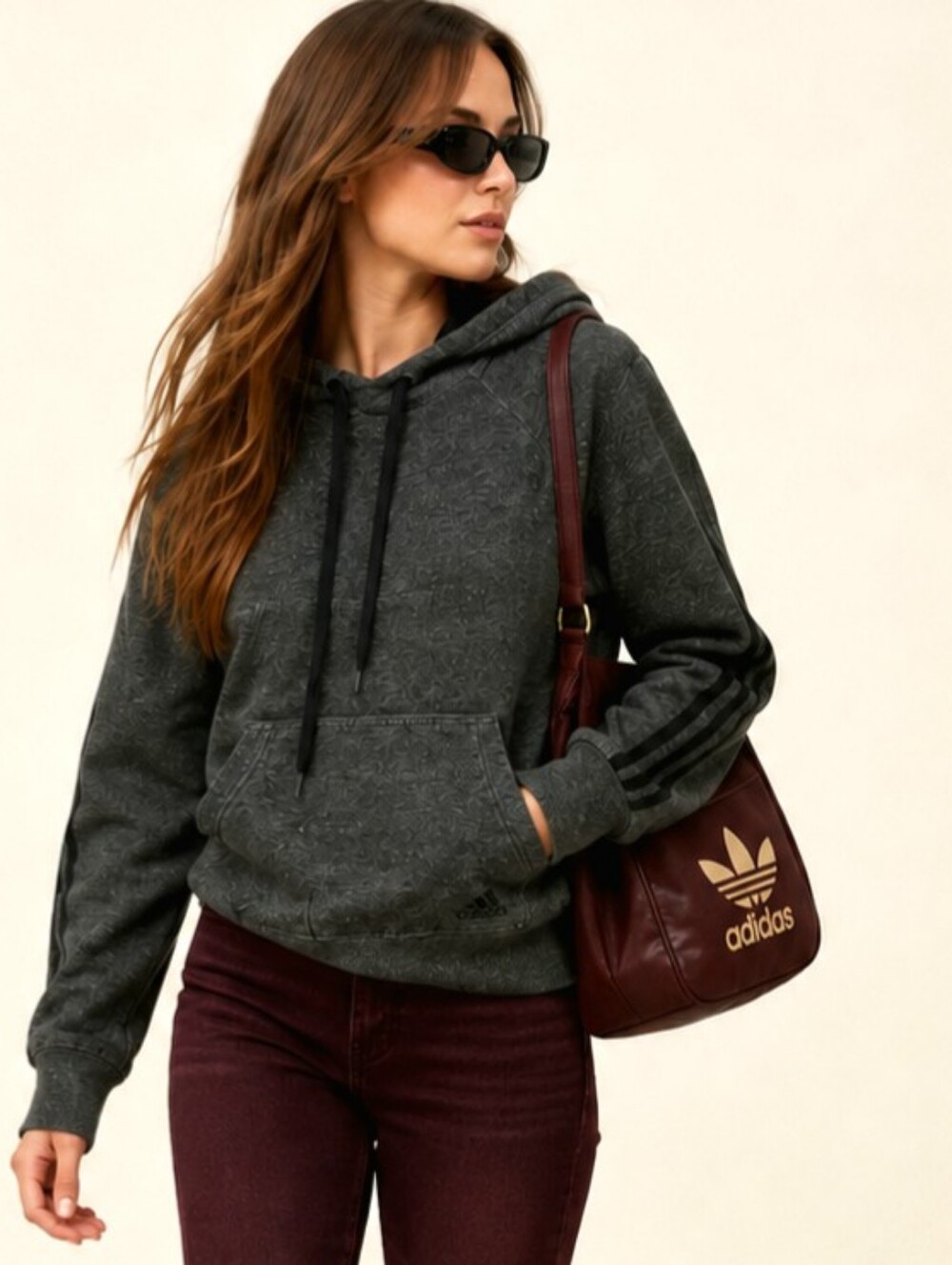 Adidas🐞Gray Cotton Long Sleeves Pullover Hoodie with Kangaroo Pocket Sz:M